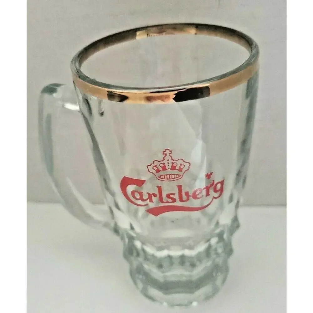 Vintage 1960's Carlsberg Beer Red Crown Logo Mug / Glass‎ w/ Gold Rim U205